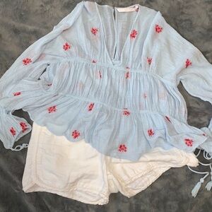 Zara // Cotton Peasant Blouse with Embroidery